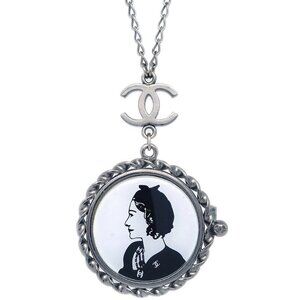 Chanel Mademoiselle Chain Pendant Necklace Silver